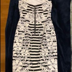 A-line strapless, shin length, business formal/cocktail, 6-in slit bottom back